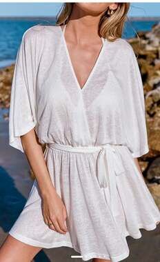 CUPSHE Belted V-Neck Mini Beach Cover-Up Dress Size L